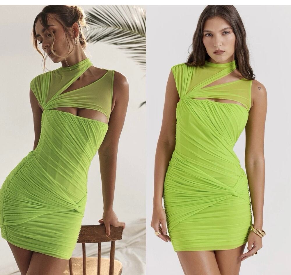 House Of CB Adrie Neon Green Mini Dress - Size XS